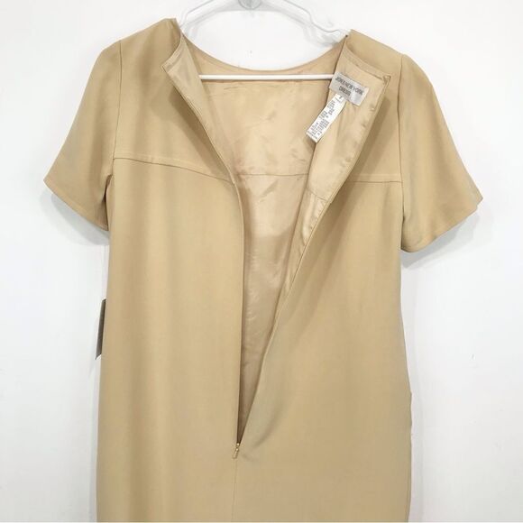 Jones New York Creamy Tan 100% Silk Minimalist Neutral Shift Dress NEW - Picture 8 of 14